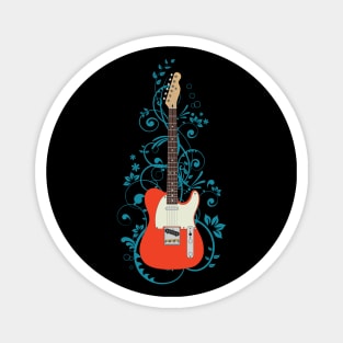 Red T-Style Electric Guitar Flowering Vines Magnet